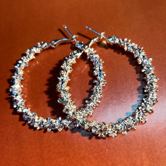 Silver Tone Hoop Earrings - Picture 2 of 3
